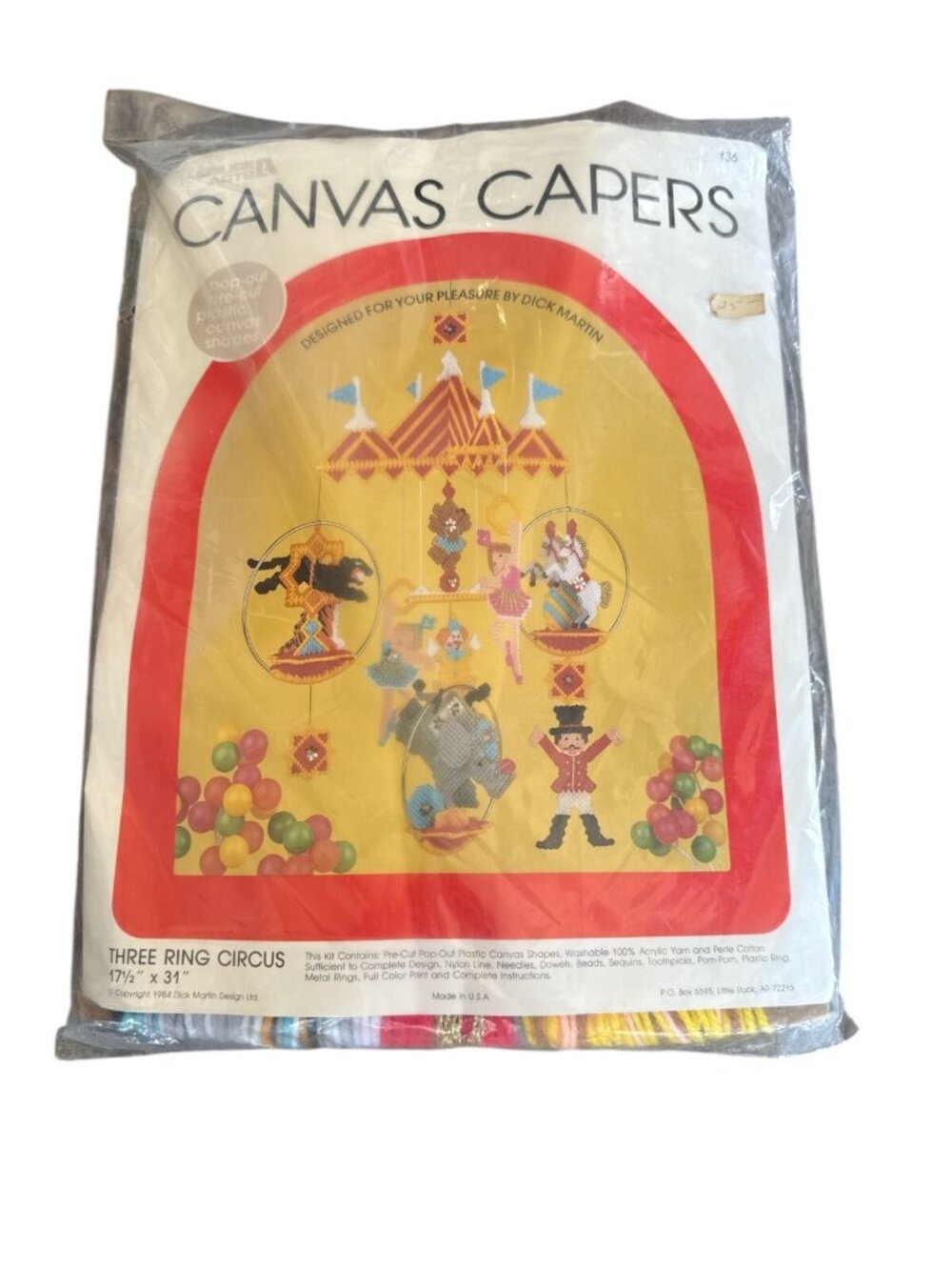 NEW Leisure Arts Canvas Capers Kit Plastic Canvas  #136 Three Ring Circus